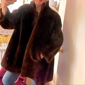 Vintage Brown Faux Fur Swing Coat lined Hook & eye closure Luxurious and Warm